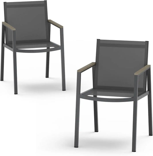 Outdoor Dining Chairs Set of 2, Aluminum Patio Armchairs, All Weather Patio Dining Furniture for Backyard, Deck, Poolside (Gray)