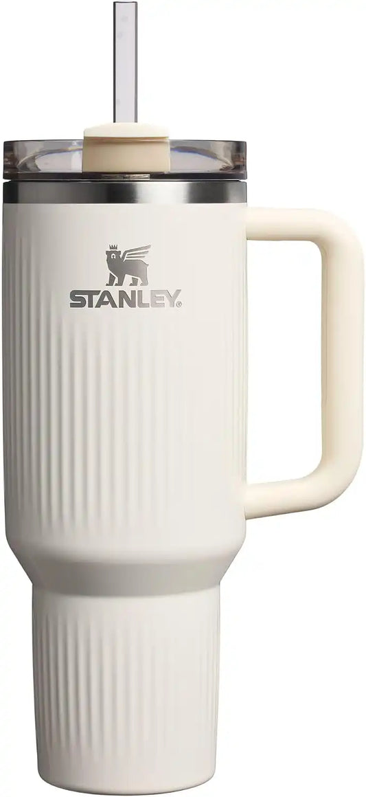 STANLEY Quencher H2.0 Tumbler with Handle and Straw 40 oz | Flowstate 3-Position Lid | Cup Holder Compatible for Travel | Insulated Stainless Steel Cup | BPA-Free | Fluted Cream Gloss