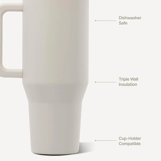 HydroJug Traveler 32oz, Insulated Water Bottle with Handle, Linen