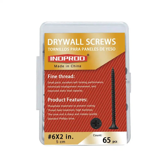 Drywall Screws Kit #6 x 2-Inch, Fine Thread Wood Screws, Bugle Head Phillips Drive Sheetrock Screws Set, Self Tapping Dry Wall Screws, Phosphate Coated Finish, Sharp Point, Black, 65 Pack