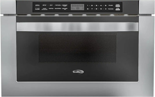 KoolMore 24 Inch Stainless-Steel Microwave Drawer with 1.2 cu. ft. Capacity, 1000W Power with 10 Custom Cooking Levels, Memory, and Timer Functions, Wall-Mounted with Flat Bottom (KM-MD-1SS)