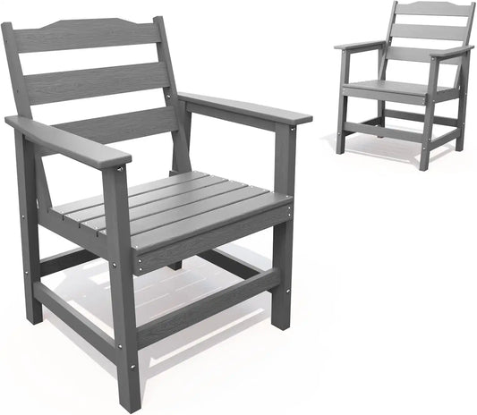 THOEOE Outdoor Dining Chair Set of 2, HDPE Patio Armchairs Grey