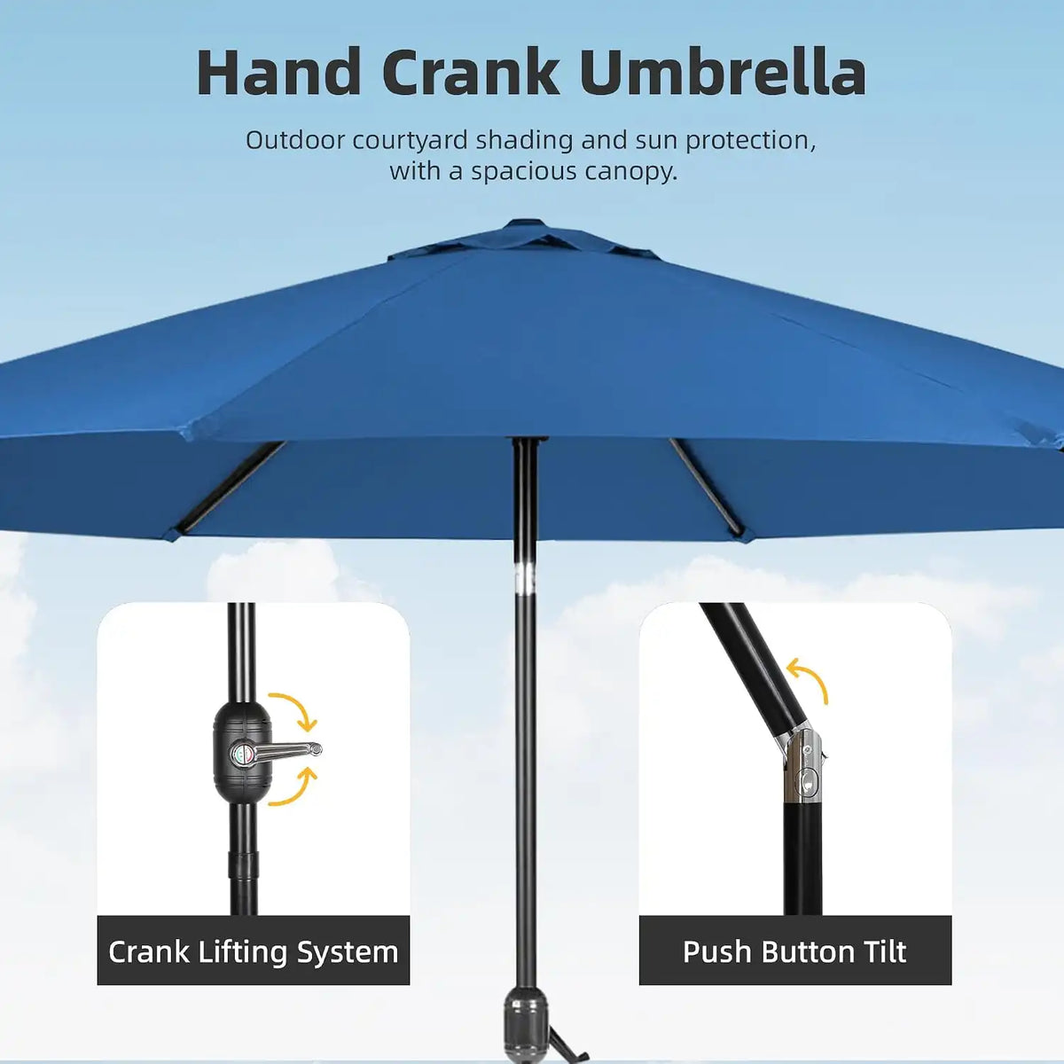 SUNCROWN 8-Piece Outdoor Dining Set, All Weather Patio Furniture Sets with 6 Dark Gray Swivel Textilene Mesh Chairs & Round Metal Table & 1 Dark Blue 9Ft Umbrella for Deck Garden Backyard Poolside