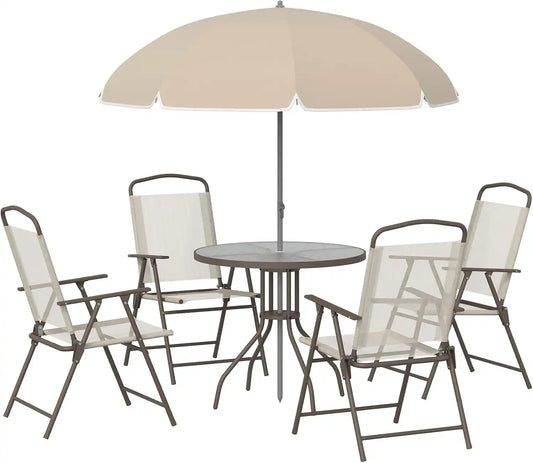 6-Piece Patio Dining Set for 4 with Umbrella (Beige)