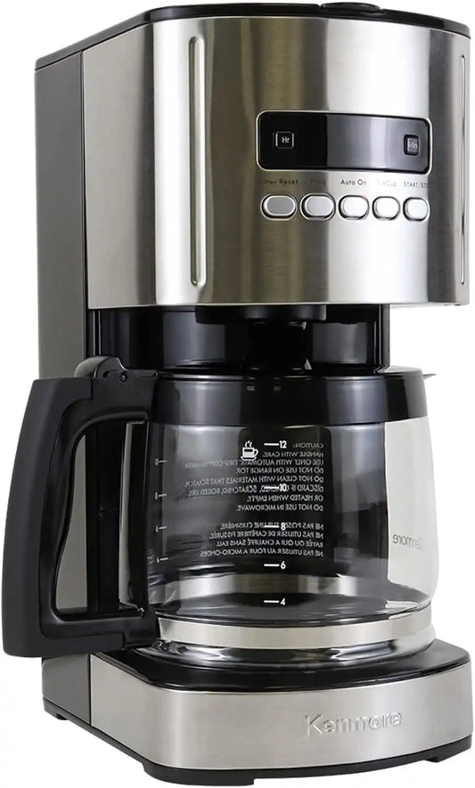 Koolatron Kenmore Drip Coffee Maker - 12 Cup Programmable Cafe Machine With Glass Pot, Regular & Bold Brew, Auto Shut Off Large Water Reservoir, Reusable Filter, Kitchen Appliances, Black