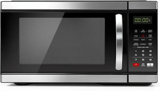 Smad 1000 Watt Microwave Countertop Ovens, Black Digital Small Microwave 1.1 Cu Ft, Large Microwave 6 Auto Cooking, Eco Mode, Child Lock, 10 Power Level, Led Display, Easy Clean, Memory Function