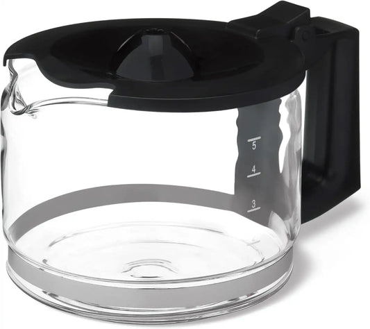 Amazon Basics 5-Cup Glass Replacement Carafe for Coffee Maker, Comfort-Grip Handle, Dripless Spout, Black (Pack of 12)