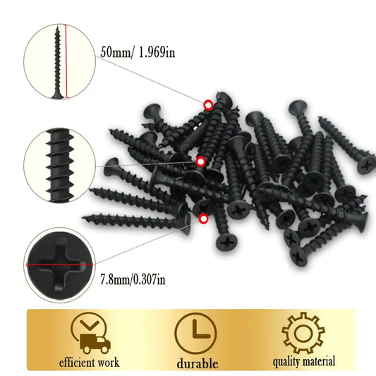 Drywall Screws Kit #7 x 2-Inch, Coarse Thread Wood Screws, Bugle Head Phillips Drive Sheetrock Screws Set, Self Tapping Dry Wall Screws, Phosphate Coated Finish, Sharp Point, Black, 60 Pack