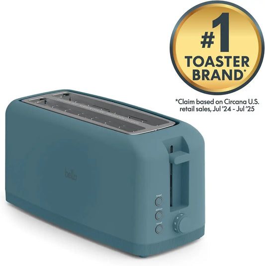 bella 4 Slice Slim Toaster, Fits-anywhere™ Kitchenware, 6 Setting Shade Control with Reheat & Cancel Buttons, Fits Sourdough, 10” Long Slot, Anti Jam & Auto Shutoff, 900 Watt, Surf