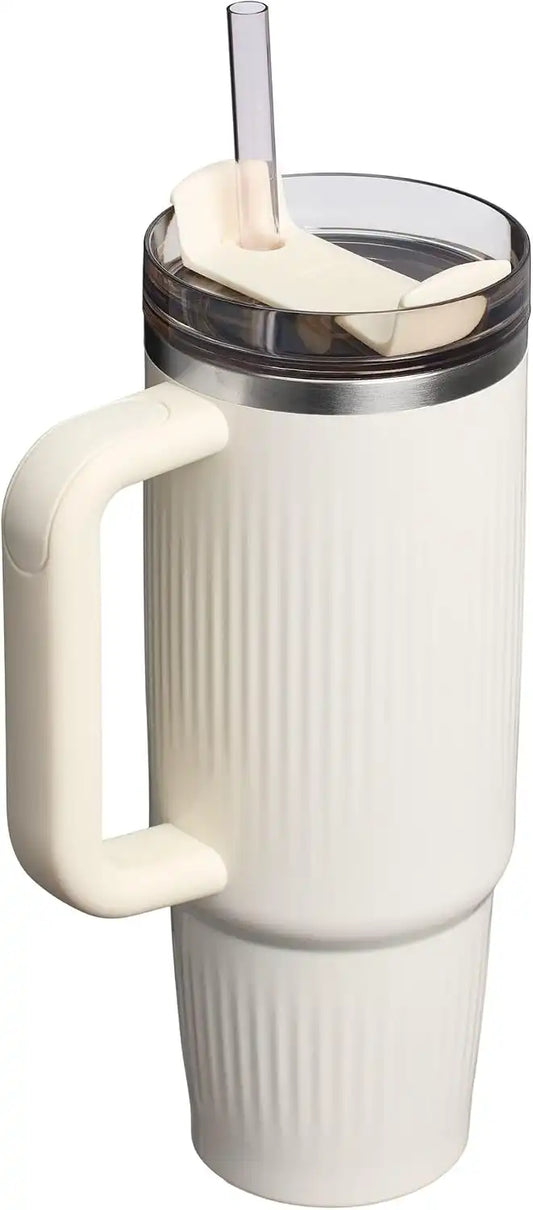 STANLEY Quencher H2.0 Tumbler with Handle and Straw 30 oz | Flowstate 3-Position Lid | Cup Holder Compatible for Travel | Insulated Stainless Steel Cup | BPA-Free | Fluted Cream Gloss