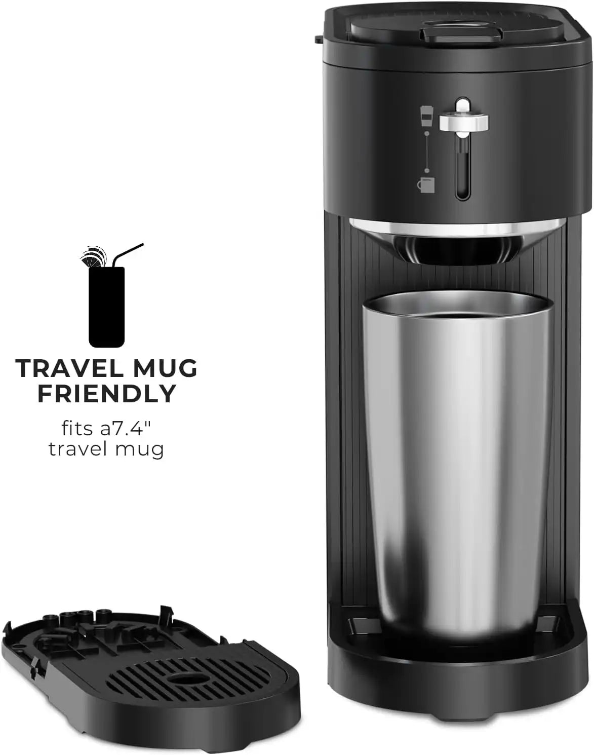 Kismile K-mini Single Serve Coffee Maker for K Cup and Ground Coffee - Dual Brew Coffee Machine,Adjustable 6oz-14oz Cup Size, Auto Clean & Shut Off, Compact Design for Home/Office (Matte Black)