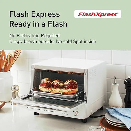 Panasonic FlashXpress Toaster Oven Countertop, 4-Slice Compact Size with Double Infrared Heating, 6 Auto Cook Options and Precise Temperature Control, 1300W - NB-G110P-W (White)