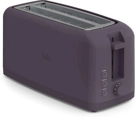 bella 4 Slice Slim Toaster, Fits-anywhere™ Kitchenware, 6 Setting Shade Control with Reheat & Cancel Buttons, Fits Sourdough, 10” Long Slot, Anti Jam & Auto Shutoff, 900 Watt, Plum