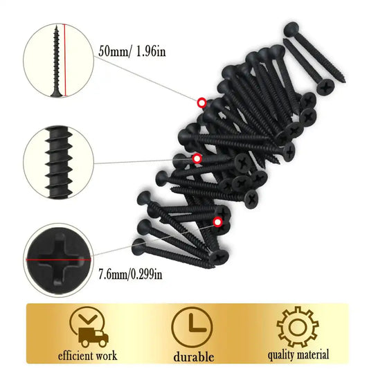Drywall Screws Kit #6 x 2-Inch, Fine Thread Wood Screws, Bugle Head Phillips Drive Sheetrock Screws Set, Self Tapping Dry Wall Screws, Phosphate Coated Finish, Sharp Point, Black, 65 Pack