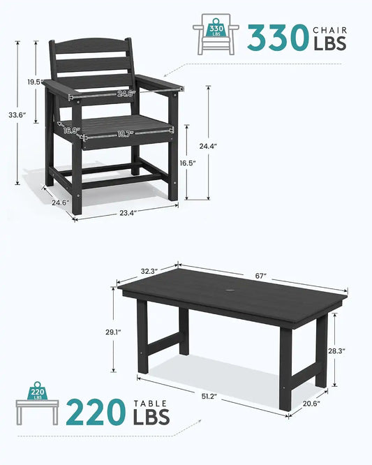 SERWALL Patio Dining Chair Set of 2, HDPE Dining Chair, Black