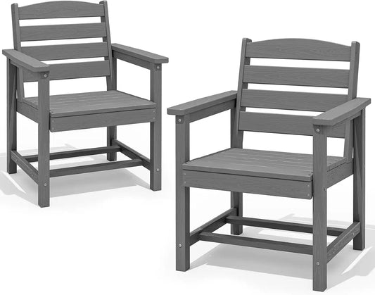 SERWALL Patio Dining Chair Set of 2,All Weather HDPE Dining Chair, Gray