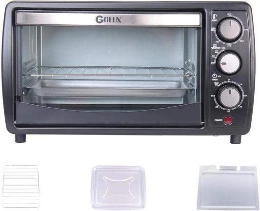 GT12 Black Countertop Toaster Oven, 12L Compact Small Oven, 1200W, Fits 4 Slices, 4 Cooking Modes, 60-Min Timer & Adjustable Temperature, For Toast, Bake & Broil, Ideal for Apartment & Dorm