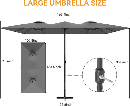 8 PCS Outdoor Patio Dining Set with 13.6ft Double-Sided Patio Umbrella,Patio Table and Chairs Metal Outdoor Patio Furniture Set,Dining Table Set with 6 Swivel Chairs,Grey