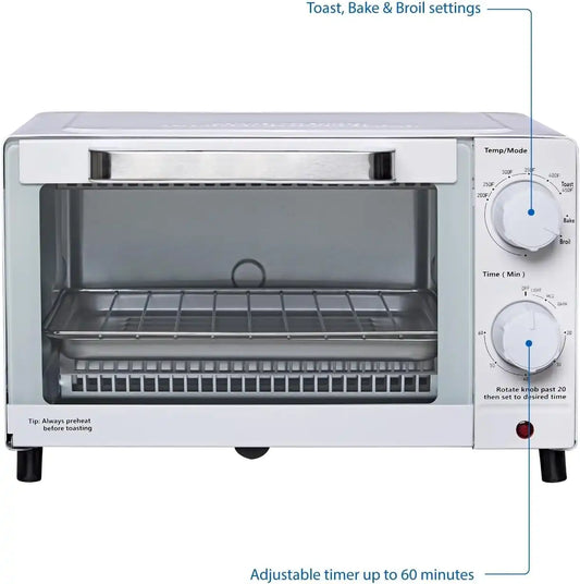 Mainstay Toaster Oven Combo Kitchen Appliances, Fits 9” Pizza, 4 Slice Capacity, Powerful Circulation, Auto Shutoff, Includes Baking Rack Pan Quartz, up to 60 Min, Easy Clean (Arctic White)