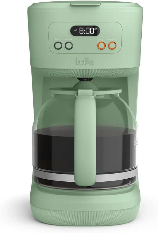 BELLA 12 Cup Programmable Coffee Maker, Reusable Dishwasher Safe Accessories, Easy LCD display, Auto Shutoff, 900 watt, Seaglass