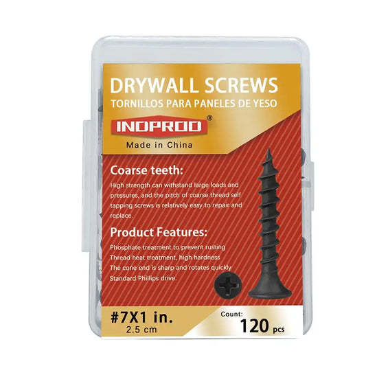 Drywall Screws, #7 x 1 in., Coarse Thread Phillips Bugle Head Screw for Drywall/Wood, Black Phosphate Coated Finish, Sharp Point, High Hardness Quick Self Tapping Screws, Black (120 Pieces)
