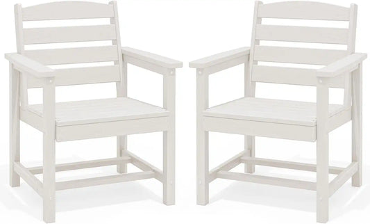 SERWALL Patio HDPE Dining Chairs Set of 2, White