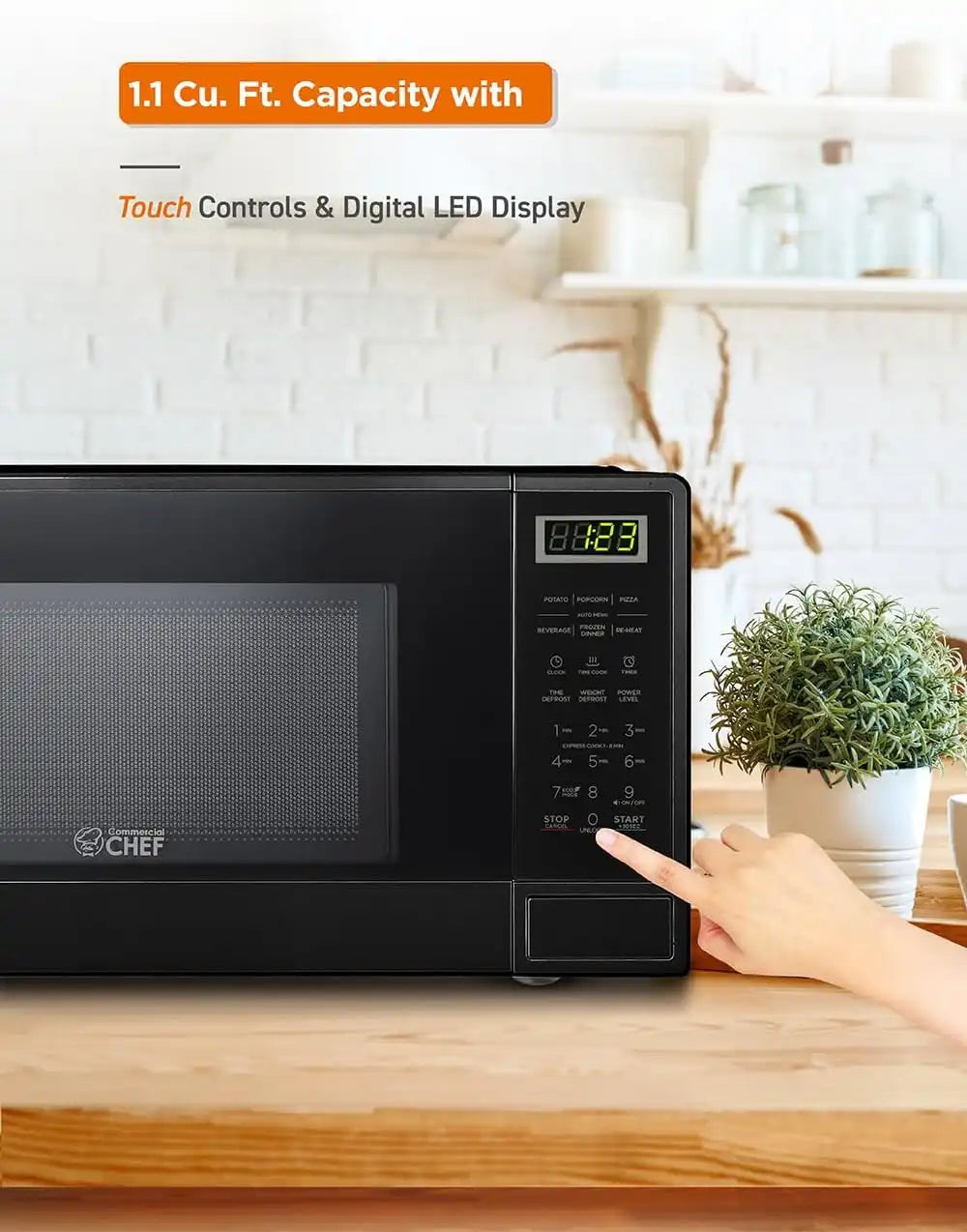 Commercial Chef 1.1 Cu. Ft. Countertop Microwave Oven, CHCM11100B, Black
