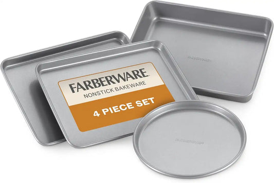 Farberware Bakeware Steel Nonstick Toaster Oven Pan Set, 4-Piece Baking Set, Gray