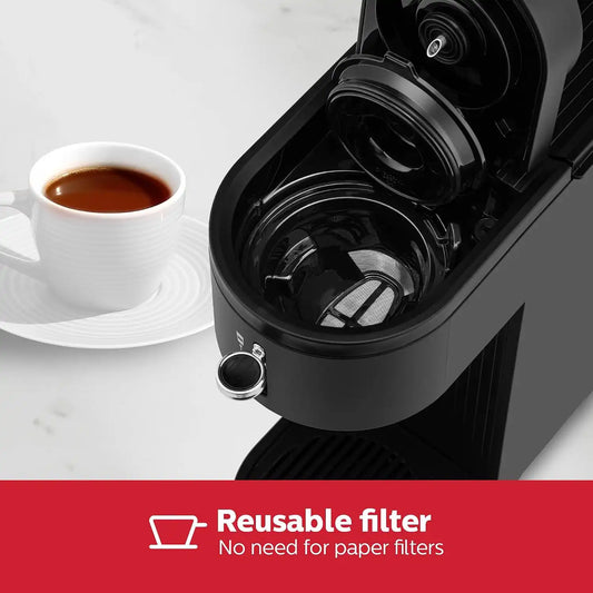 Holstein Housewares 2-in-1 Single Serve Coffee Maker, Dual Brew, Compatible with K-Cup® Pods & Ground Coffee, Reusable Filter Included, Compact Drip Coffee Machine, 14oz Tank, Fits Most Cups - Black