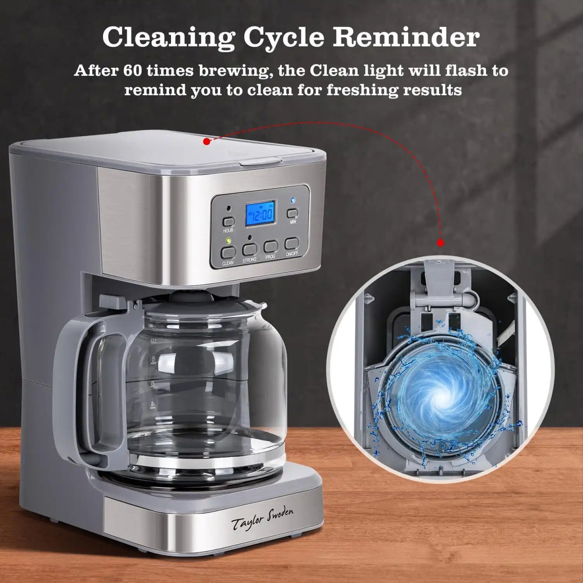 Taylor Swoden 12-Cup Programmable Coffee Maker, Gray & Stainless Steel