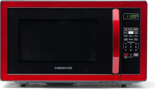 Farberware 1.1 Cu. Ft. Countertop Microwave Oven – 1000 Watts Power, Auto Cook Settings, Defrost, Easy Clean and Child Safety Lock - Metallic Red