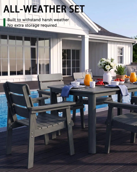 7-Piece Outdoor Dining Set, Patio Table & Chairs for 6, Dark Gray