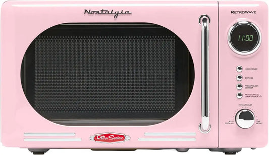 Nostalgia Countertop Microwave Oven with Easy Clean Interior - Retro Microwave with LED Display & Child Lock- Compact 0.7 Cu. Ft. Oven With 12 Pre-Programmed Settings for Quick Cooking- 700-Watts-Pink