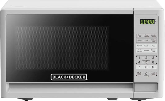 BLACK+DECKER Compact Countertop Microwave Oven 0.7 Cu. Ft. 700-Watts with LED Lighting, Child Lock, White