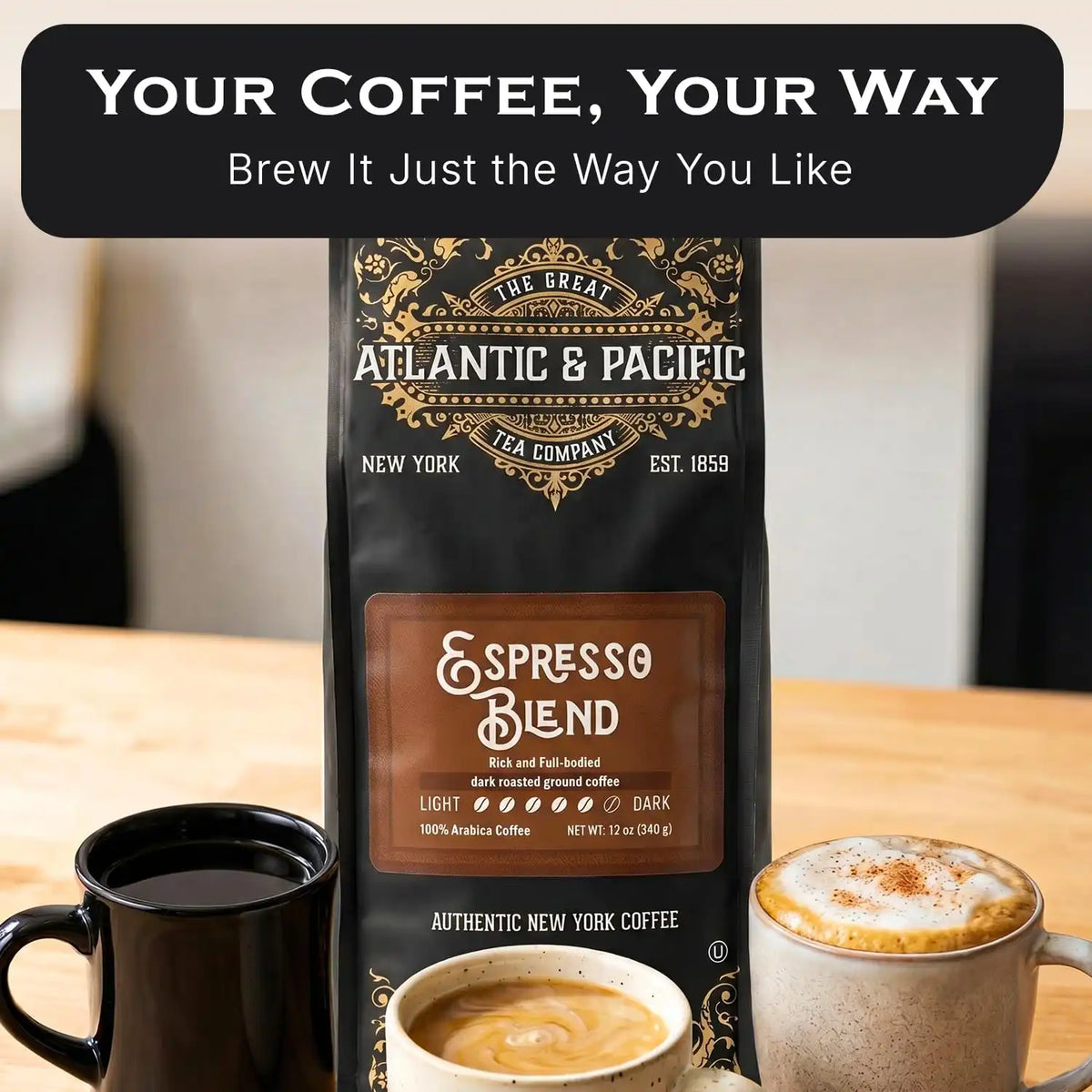 A&P Espresso Roast Dark Roast Ground Coffee, 100% Arabica, 12 oz, 3 Pack