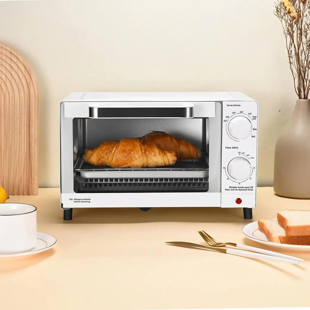 Mainstay Toaster Oven Combo Kitchen Appliances, Fits 9” Pizza, 4 Slice Capacity, Powerful Circulation, Auto Shutoff, Includes Baking Rack Pan Quartz, up to 60 Min, Easy Clean (Arctic White)