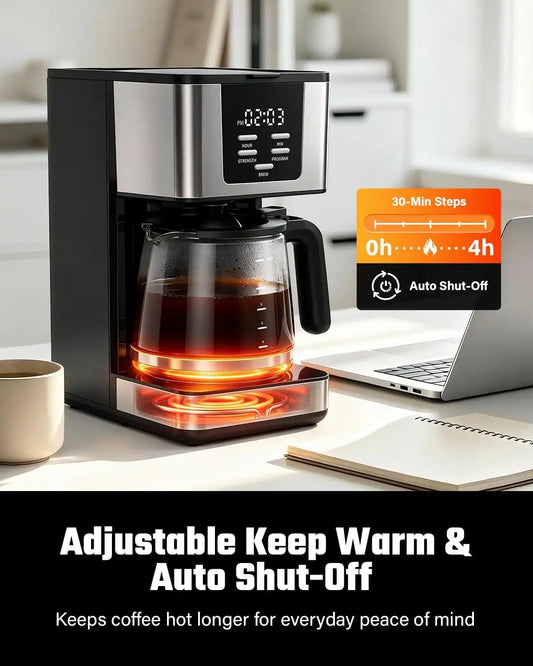 SHARDOR 12-Cup Programmable Coffee Maker, Regular & Bold, LED Display