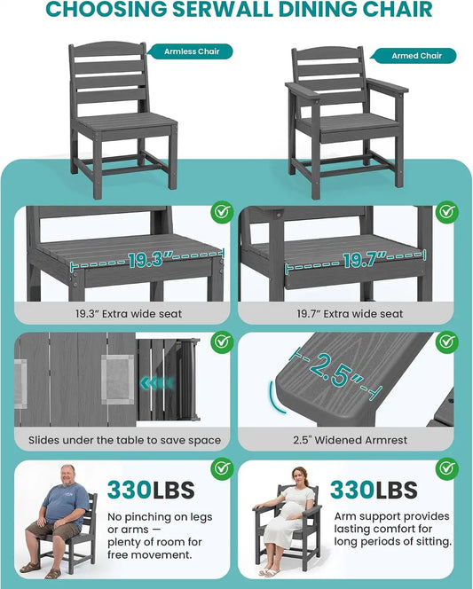 SERWALL HDPE Outdoor Dining Furniture, Outdoor Dining Set for 10, Gray