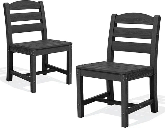 SERWALL Patio HDPE Armless Dining Chairs Set of 2, Black