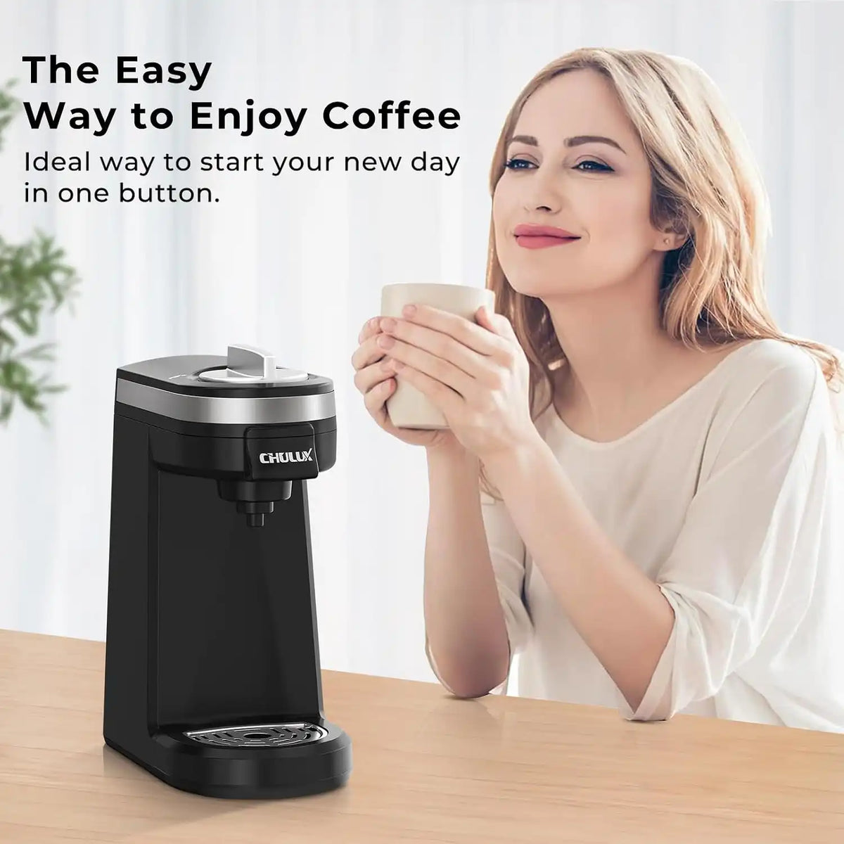 CHULUX Mini Single Serve Coffee Maker for K Pod, Brew Up to 12oz Cup, Black