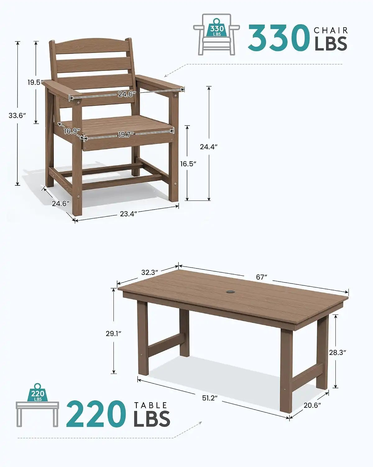 SERWALL Outdoor Dining Set, Patio Dining Set with Bench, Brown