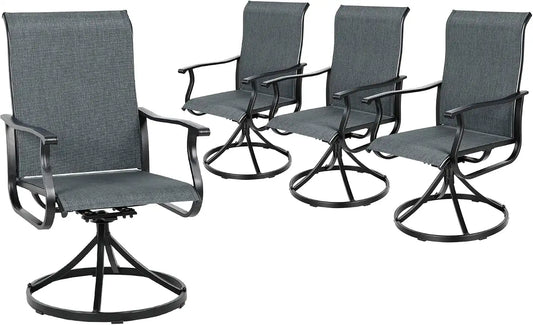 SUNCROWN Patio Swivel Rocker Dining Chairs Set of 4, All Weather High Back Textilene Outdoor Chairs with Sturdy Metal Frame, Swivel Rocking Patio Chairs for Backyard Lawn Garden Porch Deck, Dark Grey