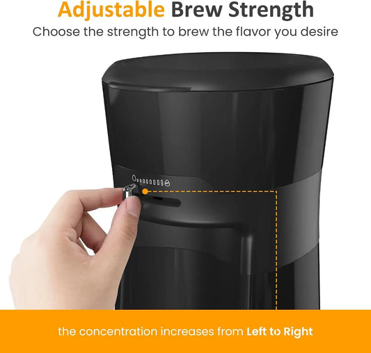 HEYNEMO Iced Coffee and Tea Maker with Reusable Coffee Filter and Portable 20oz Double Insulated Cups, Single Serve Machine for Home, Strength Control for Flavor, Black