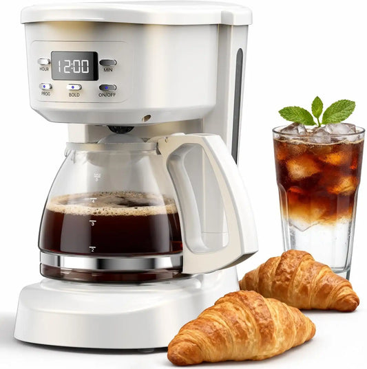 Coffee Maker, 5 Cup Programmable Drip Coffee Machine-White