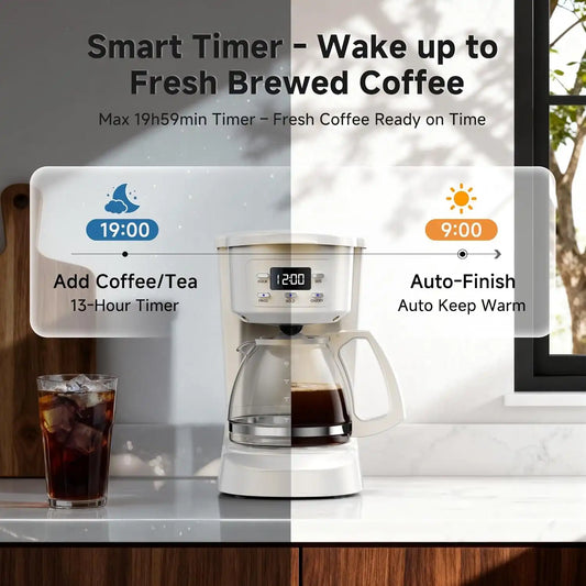 Coffee Maker, 5 Cup Programmable Drip Coffee Machine-White