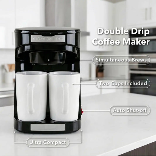 OVENTE Dual Drip Coffee Maker with Easy On/Off Switch, Black CMDD2MB