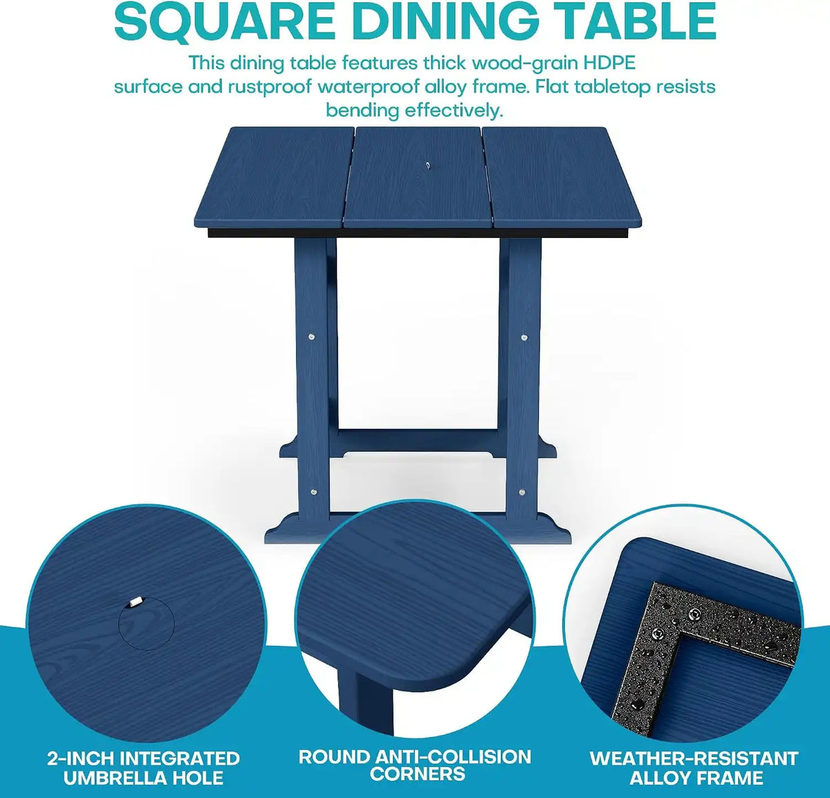 HDPE Outdoor Dining Set, Patio Dining Set of 5, Navy