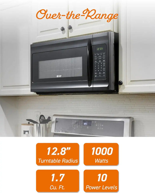 Commercial Chef 1.7 Cu. Ft. Over-The-Range Microwave Oven, CHMR17GB, Black