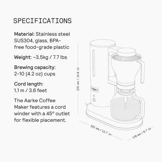 aarke Drip Coffee Maker with 42oz Glass Carafe, Matte Black