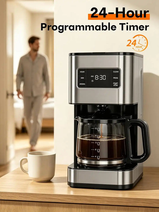 12 Cup Drip Coffee Maker Programmable, Regular & Strong, LED Display